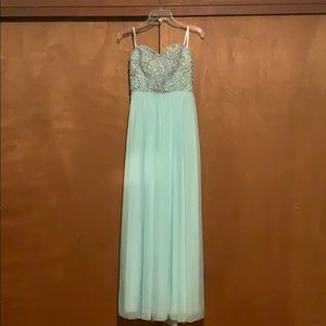 Mint strapless prom dress